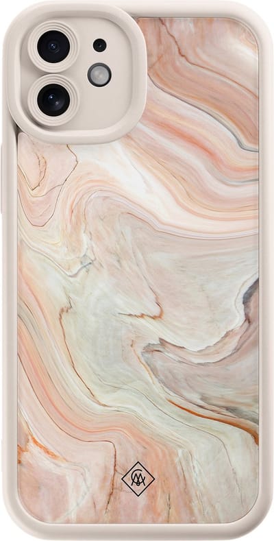 Casimoda® hoesje - Geschikt voor iPhone 12 - Marmer Waves - Effen telefoonhoesje met lensbescherming - TPU - Backcover - Bruin/beige