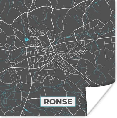 Poster België – Ronse – Stadskaart – Kaart – Blauw – Plattegrond - 100x100 cm XXL