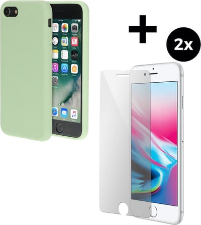 Mobiparts Silicone Cover hoesje geschikt voor Apple iPhone 7 met 2 Screenprotectors van Gehard Glas - Groen
