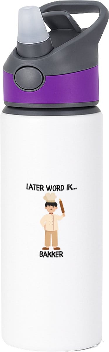 Hacebo® - Later word ik bakker waterfles met rietje paars - Bakker - Bakkers - Bakkerij - broodbakker - werk - water fles - 650ML