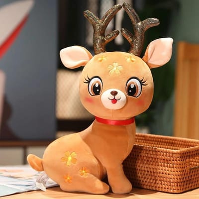 Poupée en peluche Père Noël Cerf 33CM Cerf Sika Kawaii Décoration de chambre Cadeaux festifs pour l'anniversaire des enfants Cadeaux de Noël 33cm marron