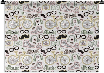 Wandkleed - Wanddoek - Doodle - Koptelefoon - Patroon - 120x90 cm - Wandtapijt