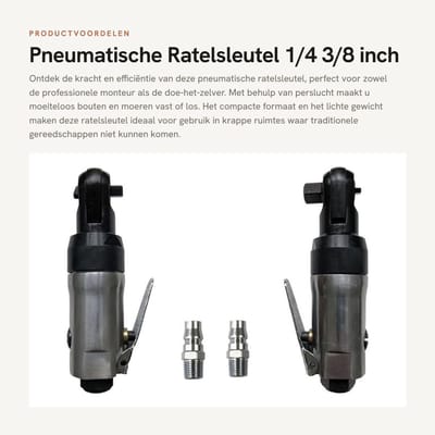 Dailygoods- Pneumatische Ratelsleutel - 1/4"/3/8" Inlaatverbinding - Lichtgewicht - Compact Formaat - Hefboomcontrole - 300 RPM Snelheid - Luchtgereedschap