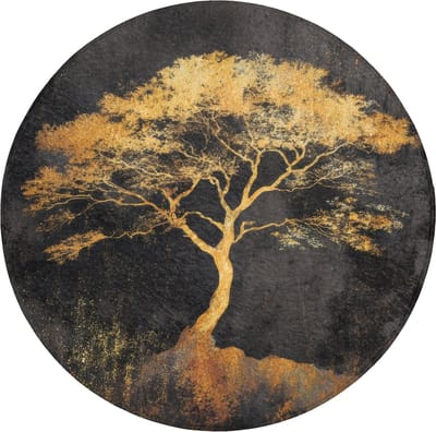 WC mat rond 70x70 cm - Antislip - Boom - Schilderij - Goud - Abstract - Toiletmat - Vloermat - Douchemat - Toilet tapijt - Toiletmatten