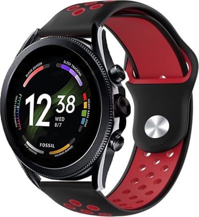 Strap-it Siliconen sport bandje - geschikt voor Fossil Gen 6 44mm / Gen 5 / Gen 5e 44mm - zwart/rood