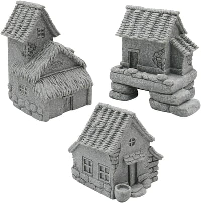 Micro Dorpshuizen - Miniatuur Huizen - Tuin Decoratie - Handgemaakt Steen - 3 Stuks - Grijs