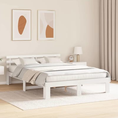 vidaXL - Bedframe - met - hoofdeinde - Wit - 160 - x - 200 - cm - Massief - grenenhout