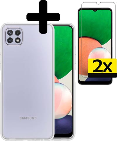 Hoesje - Met 2x Screenprotector - Geschikt voor Samsung Galaxy M22 - Sterk & Shockproof - Back Cover - Siliconen Case - Telefoon Hoes - Telefoonhoesjes - Transparant
