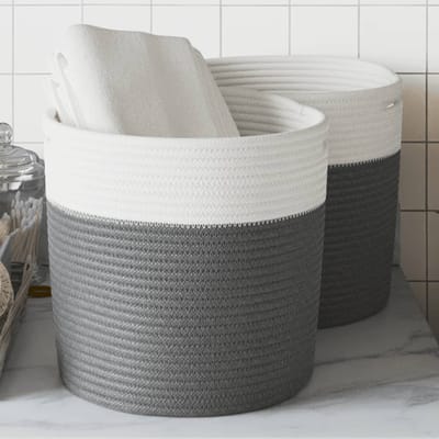 vidaXL - Opbergmanden - 2 - st - Ø - 28x28 - cm - katoen - grijs - en - wit