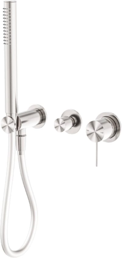 Owen & Finch Staafhanddouche met Omstel – Geborsteld Nikkel – Messing – Handdouche voor Regendouche, Doucheset & Vrijstaande Badkraan / Badvuller