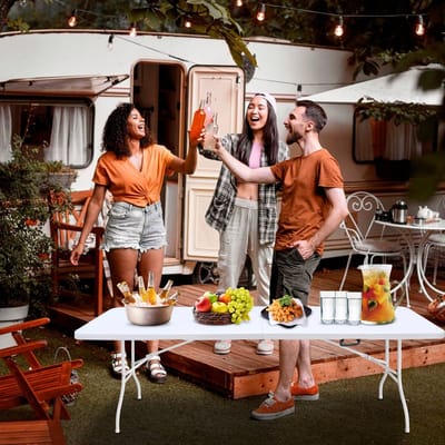 Campingtafel - Opvouwbare Zwaar Belastbare Tafel Met Handgreep - Voor Kamperen Picknick En Feesten Binnen En Buiten - Wit - 244x76x73,6 Cm