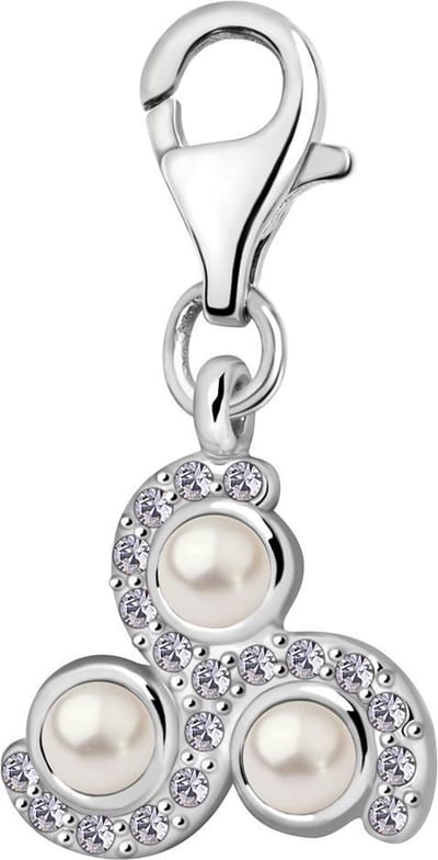 Quiges – Charm – Hanger - Zirkonia Symbool met Parels - Verzilverd - karabijnslot - geschikt - voor - Bedelarmband - QHC085