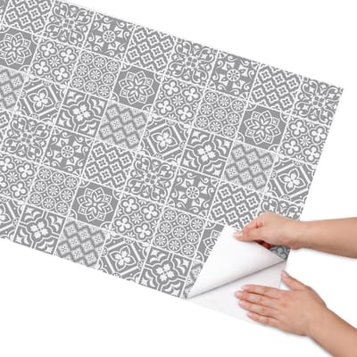 Coloray Meubel Wrap Folie - Grijs Meubelfolie - 65x130 cm - Wrapfolie Keuken Klassieke tegels - Decoratiefolie - Geometrische Meubelfolie - Meubel Wrap Folie - Woonkamer decoratie - Achtergronden en patronen