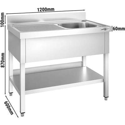 GGM Gastro Spültisch PREMIUM - 1200x600mm - mit Grundboden - mit 1 Becken rechts Zilver