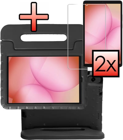 Hoes - Geschikt voor Samsung Galaxy Tab A11 - Met 2x Screenprotector - Kinderhoes Shockproof Bumper - Kidsproof Case - Tablet Hoesje - Kinder Cover - Zwart