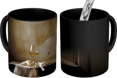 Magische Mok - Foto op Warmte Mokken - Koffiemok - Strik - Beige - Witte - Wijn - Magic Mok - Beker - 350 ML - Theemok