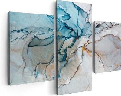 Artaza Canvas Schilderij Drieluik Abstracte Kunst - Blauwe Grijze Marmer - 90x60 cm - Wanddecoratie Woonkamer - Schilderijen - Muurdecoratie