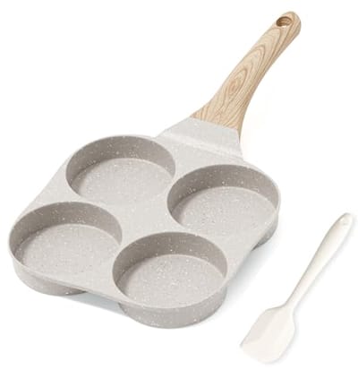 Omeletpan met 4 gaten - Eierpan Koekenpan - Ontbijt Bakken - Antiaanbak Graniet - 23 x 23 cm - Beige