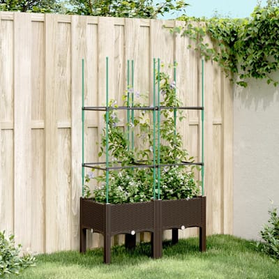 vidaXL - Plantenbak - met - latwerk - 80x40x142,5 - cm - polypropeen - bruin