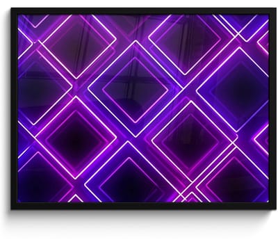 Poster in lijst - Fotolijst 70x50 cm - Posters - Gaming - Ruiten - Neon - Paars - Posterlijst zwart - Decoratie - Wanddecoratie woonkamer - Muurdecoratie slaapkamer