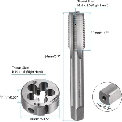 Dailygoods- Draad Tap Set - 3 Stuks Metrische Hand Tap en Die - M14 x 1,5 Taper/Plug - Handgereedschap voor DIY - Snijden Externe/Interne Draad - Optimale Resultaten - Tapset
