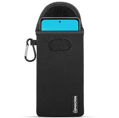 MobyDefend Hoesje - Geschikt voor Oppo A5 5G - Neopreen Pouch Met Karabijnhaak - Insteek - Riemlus - Zwart