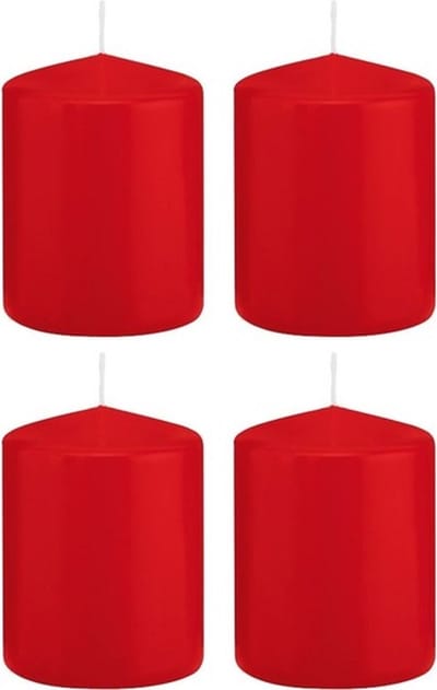 Trend Candles Cilinderkaars/stompkaars - 4x - rood - 6 x 8 cm - 29 branduren - met brandvertragende folie