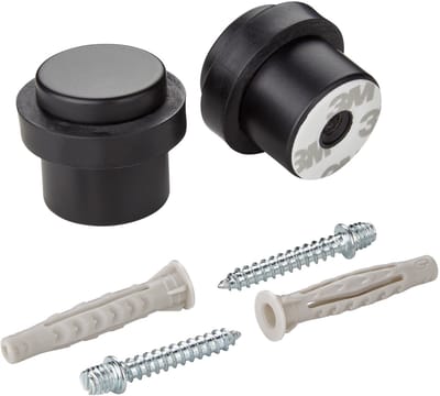 SOTECH set van 2 deurstoppers STOPPER (Ø 36 mm, hoogte 32 mm, staal, matzwart gepoedercoat) Deurstopper met rubberen buffer
