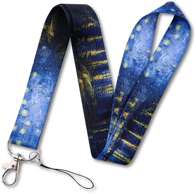 Travel Cords - Keycord Sterrennacht boven Rhone - Vincent Van Gogh - kunst - stevig lanyard - sleutelhanger - sleutelkoord - met telefoonkoord - sleutels