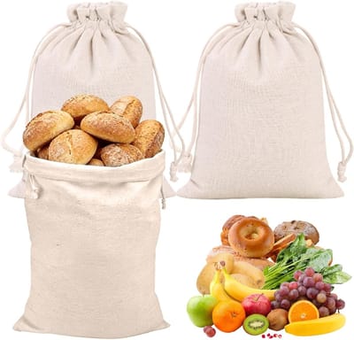 Linnen Broodzakken Set van 3, 30 x 40 cm, Ideaal voor Vers Brood, Groenten en Fruit, Herbruikbare en Ademend Zakjes