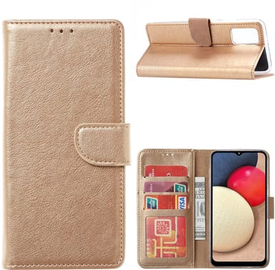 Hoesje Geschikt Voor Samsung Galaxy A02s Hoesje Geschikt Voor Samsung Galaxy A02s bookcase wallet case - Goud