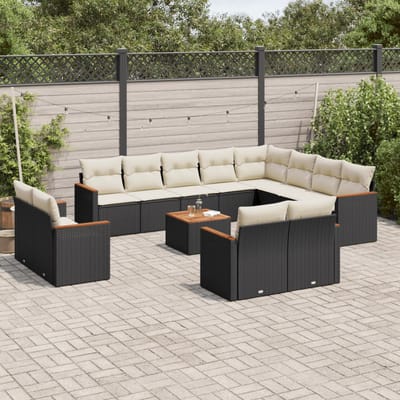 vidaXL - 13-delige - Loungeset - met - kussens - poly - rattan - zwart
