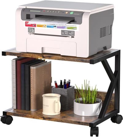 Printerstandaard Bureau - Opbergrek - Werkplek Organiseren - Twee Lagen - 43 x 28 x 28 cm - Bruin