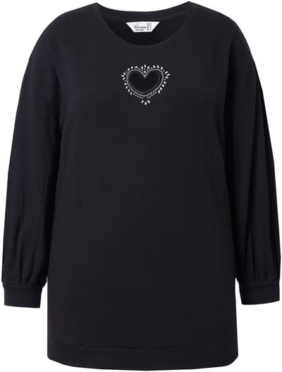 MIAMODA - Dames - Sweatshirt hart-cutout lange ballonmouw - Zwart - Maat 42