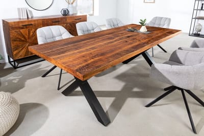 Industriële eettafel  ART 180cm mangohout met zwart X-frame