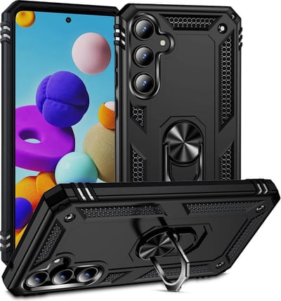 Casemania Hoesje Geschikt voor Samsung Galaxy A55 - Zwart - Anti-Shock Hybrid Armor Back Cover - Hoes met Kickstand Ring