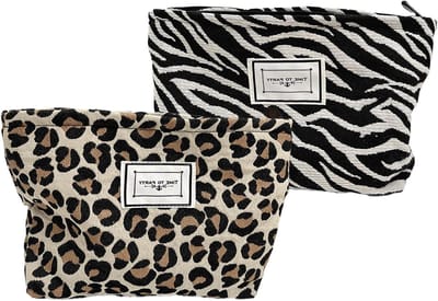 Set van 2 Canvas Make-up Tassen met Luipaardprint, Cosmetica Organizer en Toilettas voor Vrouwen en Meisjes, Ideaal voor Reizen en Uitgaan