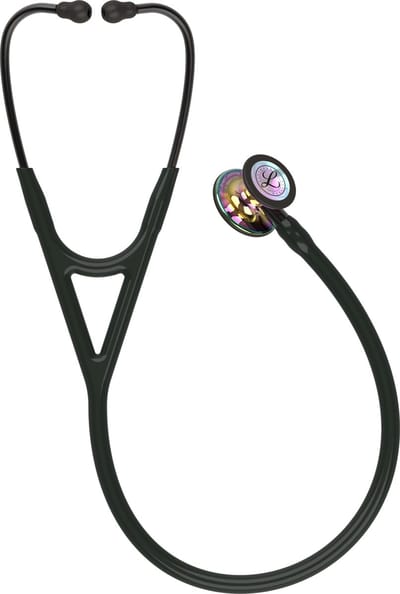 Littmann Cardiology IV Stethoscoop borststuk met hoogglanzende regenboogkleurige afwerking, zwarte slang, rookkleurige steel en rookkleurige headset, 69 cm, 6240