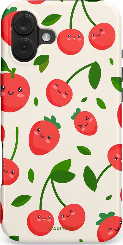 Casetastic hoesje geschikt voor Apple iPhone 16 Plus - MagSafe - Dubbellaagse bescherming - Knappe Kers - Fashion Case - Crème Rood Wit Groen