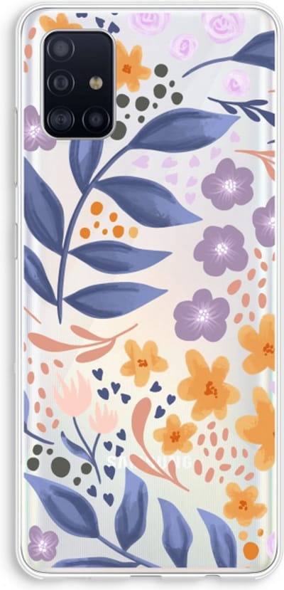 Case Company® - Hoesje geschikt voor Samsung Galaxy A51 4G hoesje - Flowers with blue leaves - Soft Cover Telefoonhoesje - Bescherming aan alle Kanten en Schermrand