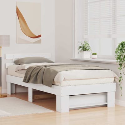 vidaXL - Bedframe - met - hoofdeinde - Wit - 100 - x - 200 - cm - Massief - grenenhout
