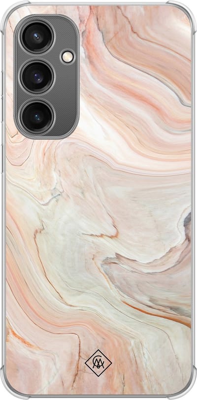 Casimoda® hoesje - Geschikt voor Samsung Galaxy S23 FE - Marmer Waves - Shockproof case - Extra sterk - TPU/polycarbonaat - Bruin/beige, Transparant
