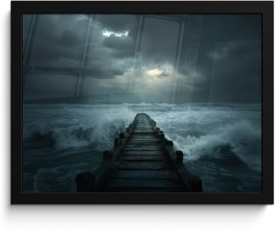 Poster in lijst - Fotolijst 40x30 cm - Posters - Steiger - Storm - Golven - Posterlijst zwart - Decoratie - Wanddecoratie woonkamer - Muurdecoratie slaapkamer