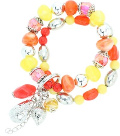 Behave - Kralenarmband geel rood hanger detail - zomerse festivalstijl