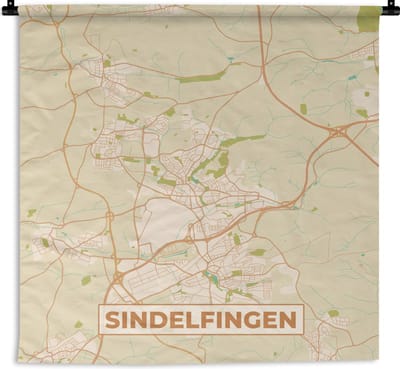 Wandkleed - Wanddoek - Plattegrond - Sindelfingen - Vintage - Kaart - Stadskaart - 180x180 cm - Wandtapijt