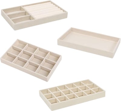 Sieradenorganiser met Verwijderbare Scheiders, Velvet, Stapelbaar voor Oorbellen, Ringen en Kettingen
