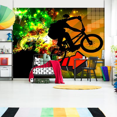 200cm X 140cm - Fotobehang - Mountainbike , premium print vliesbehang