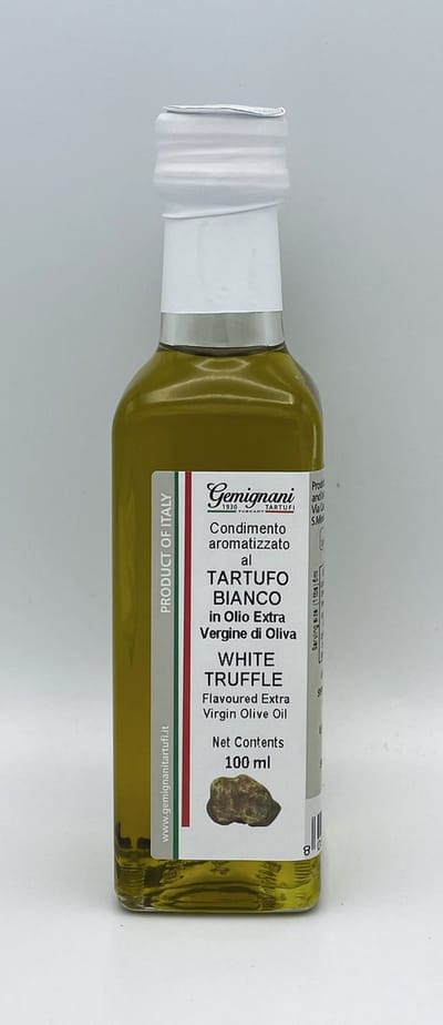Gemignani Extra vierge olijfolie met kleine stukjes witte truffel truffelolie