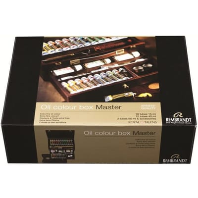 Oil Colour kist "Master" 10 x 15 ml + 12 x 40 ml + 2 x 60 ml olieverf met penselen, palet, paletdoppen en hulpmiddelen
