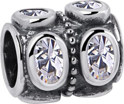 Quiges - 925 - Zilveren - Bedels -Sterling zilver - Beads - Ovale Zirkonia Kraal Charm - Geschikt – voor - alle bekende merken - Armband Z460